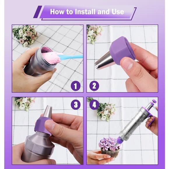 Dessert Decorating Set, Piping Cake Tool, 6 Tips, 2 Couplers, 9 Silicone Cups - Picture 5 of 5